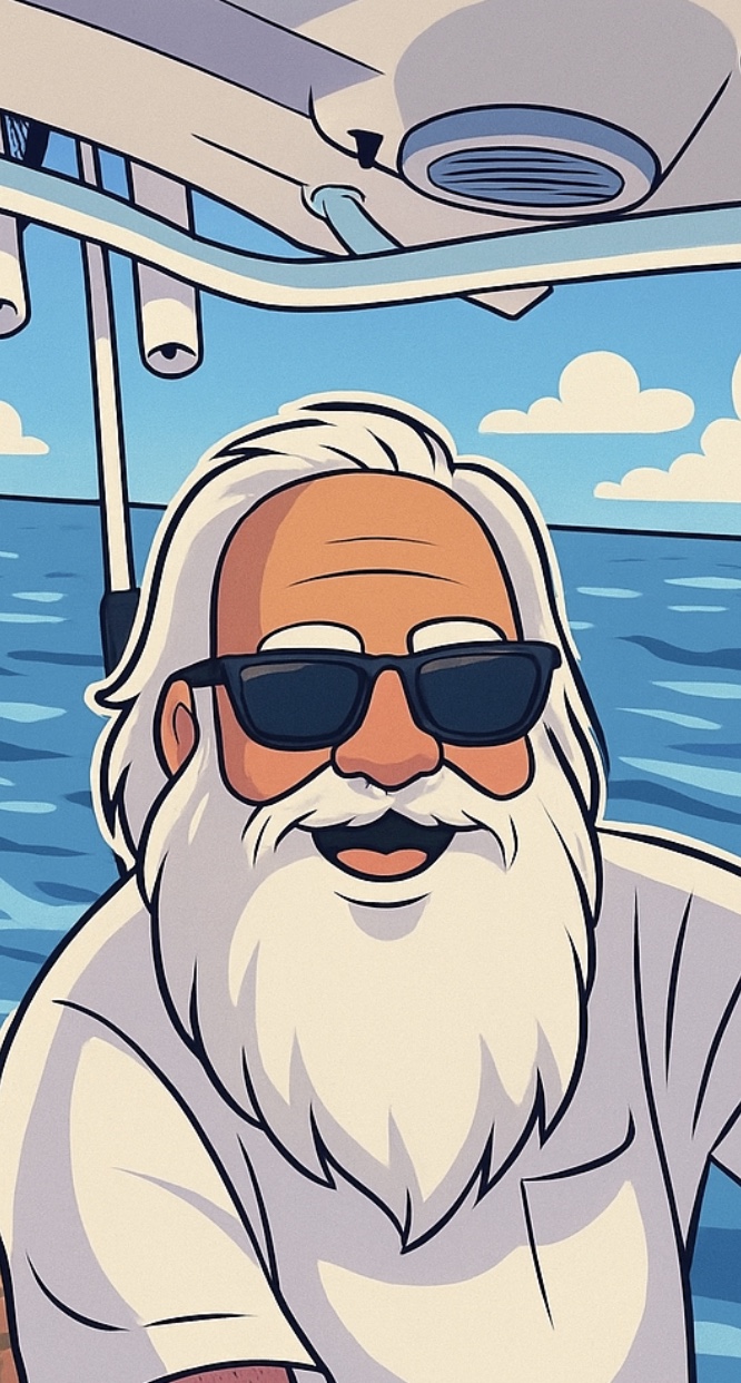 Illustrated portrait of Captain Craig aboard his boat